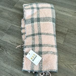 Barbour Tartan Boucle Scarf, Pink and Grey, NWT